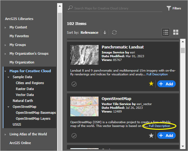Browse ArcGIS content window with Full Description link highlighted Browse ArcGIS content window with Full Description link highlighted